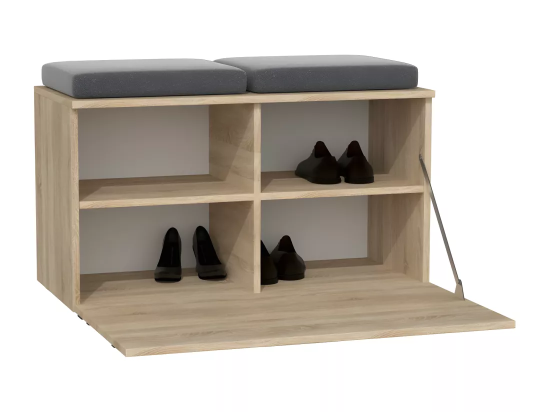 ALMORA | Meuble à chaussures | 85x45x35 cm | Banc à chaussures | Hall Entrée | Rangement chaussures | 4 niches + 2 coussins
