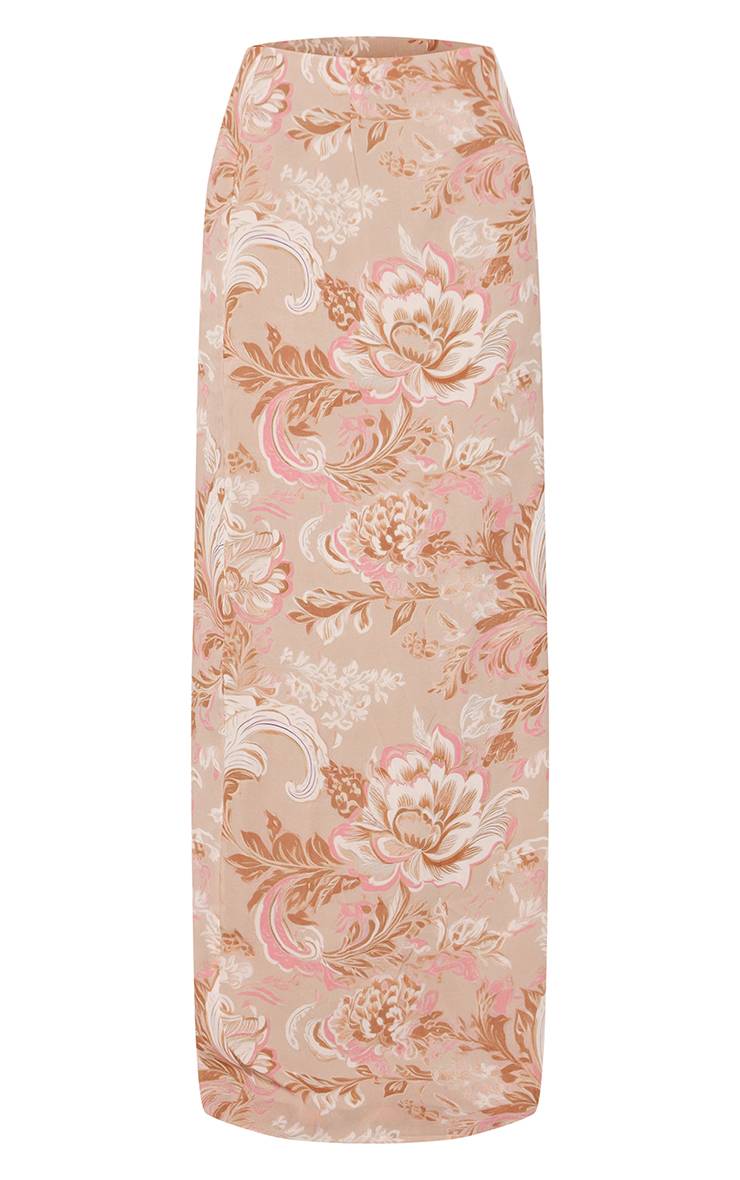 Crème Jupe Longue Imprimée Florale Coordonnée