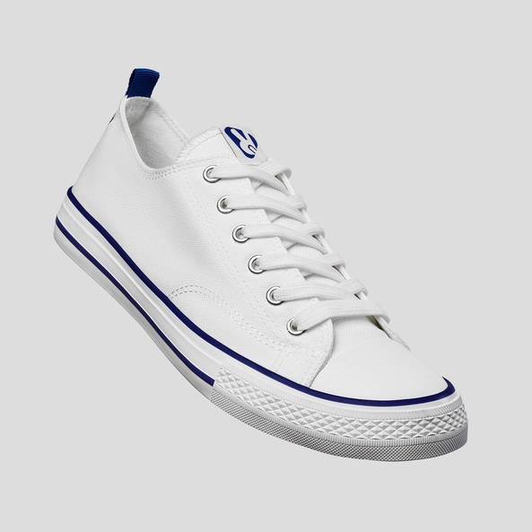 Roly ZS8300 - BILES Basquet classique en toile avec semelle en caoutchouc blanc décorée de lignes colorées
