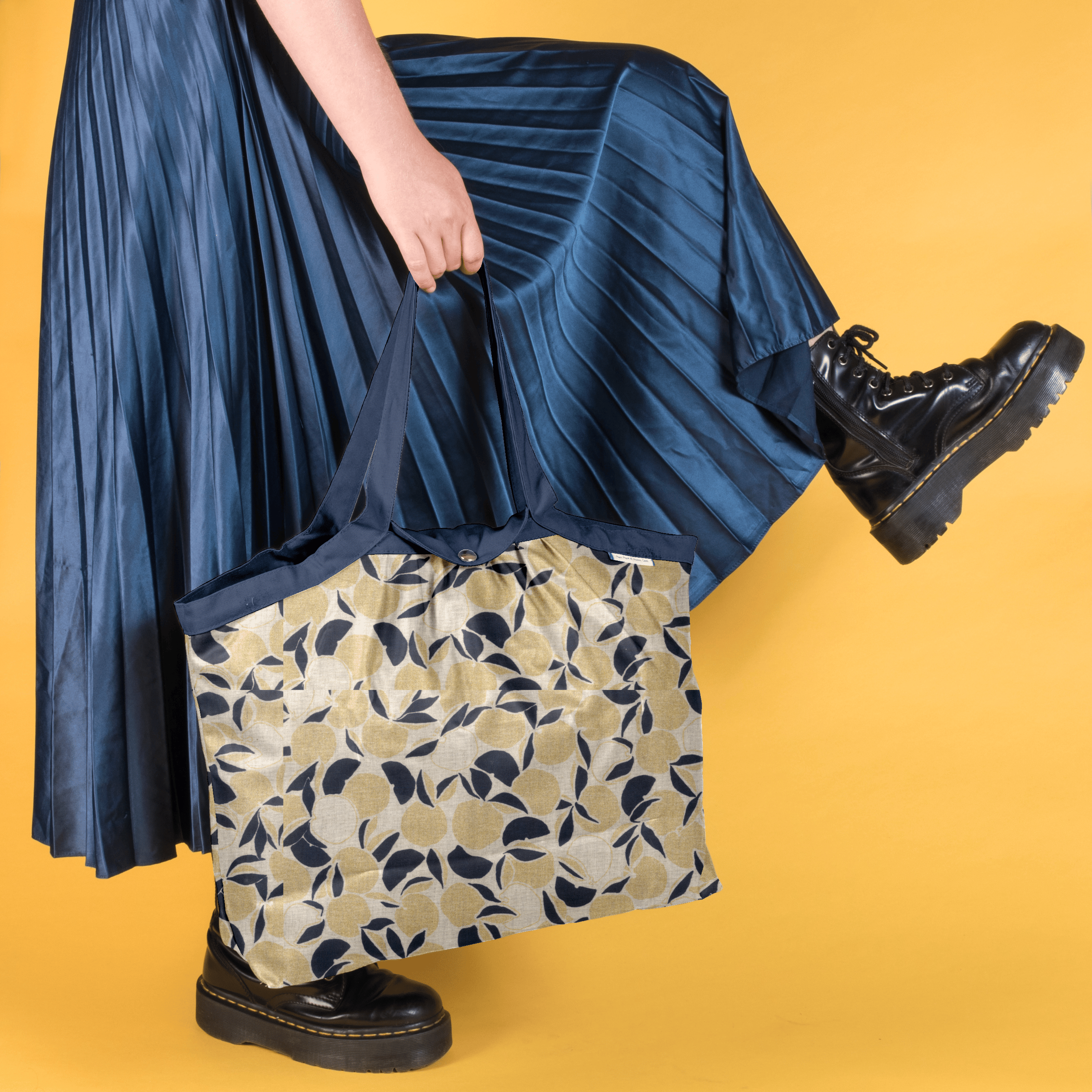 Sac Cabas Taille Moyenne Plissé Citrons Dorés