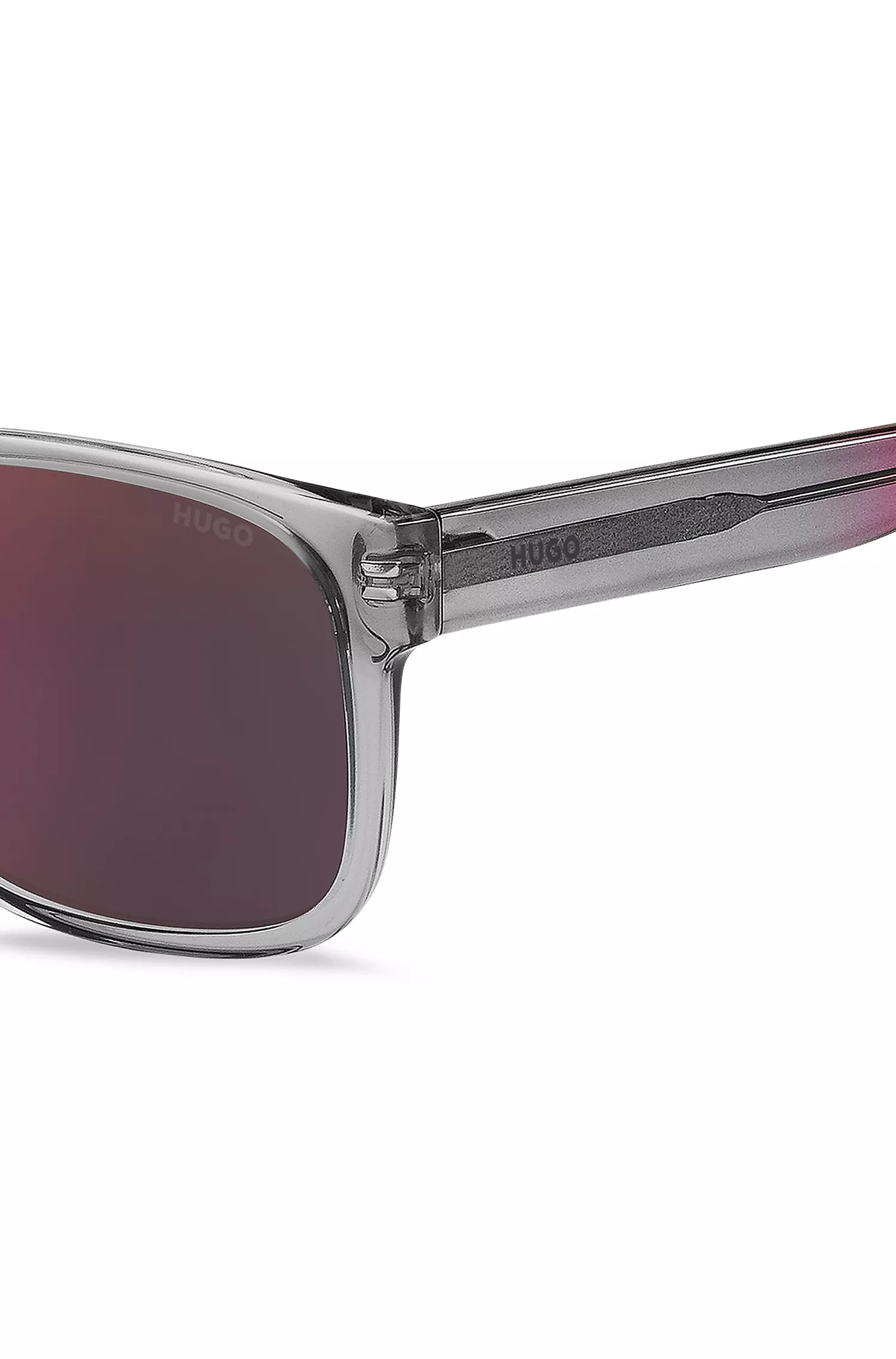 Óculos de sol HUGO Red-Transparent-acetato em cinza e vermelho