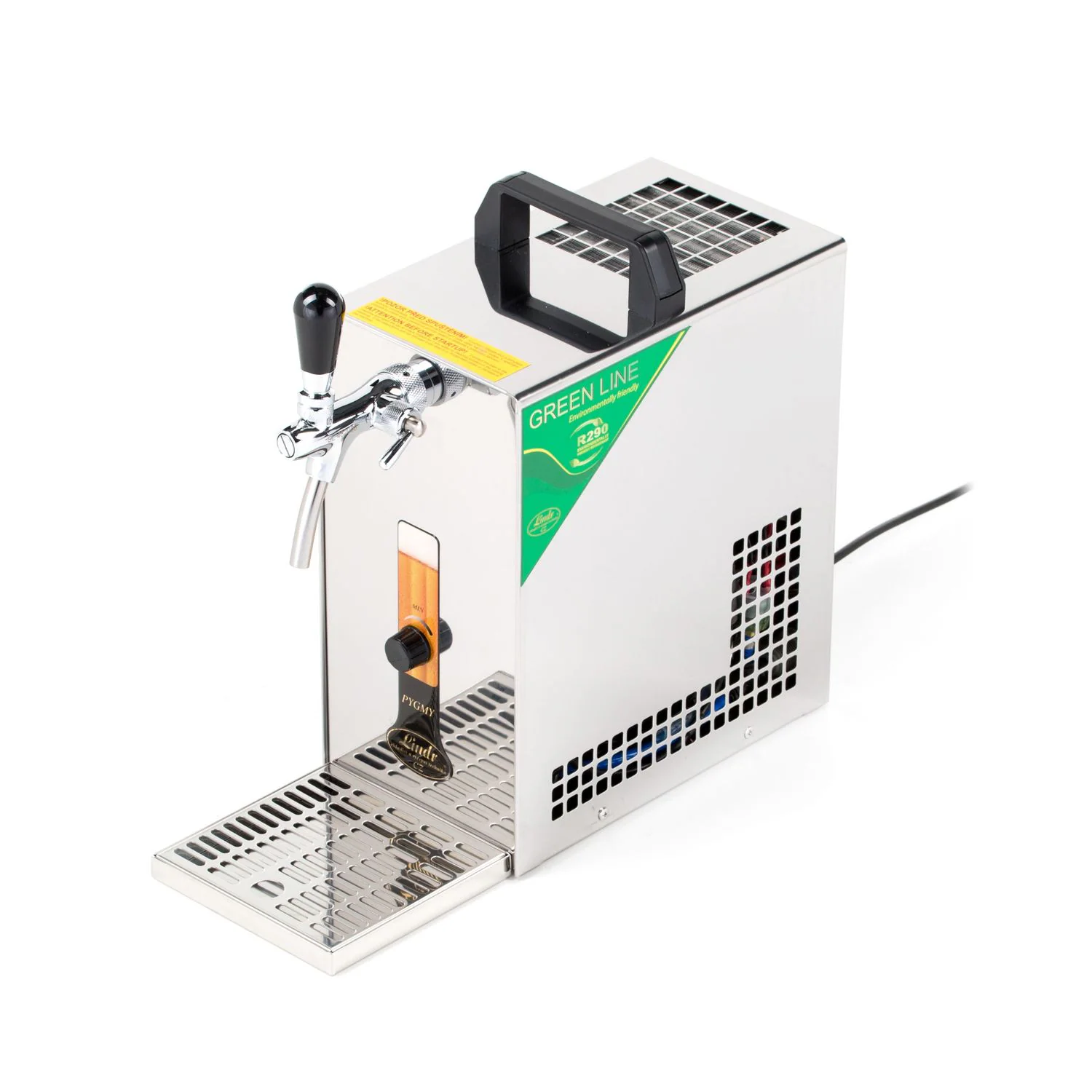 Komplett Set - Zapfanlage, Bierzapfanlage, Bierzapfen PYGMY 20/K mit Membranpumpe, 1-leitig Trockenkühlgerät aus Edelstahl, 25 Liter/h, Green Line, Korb