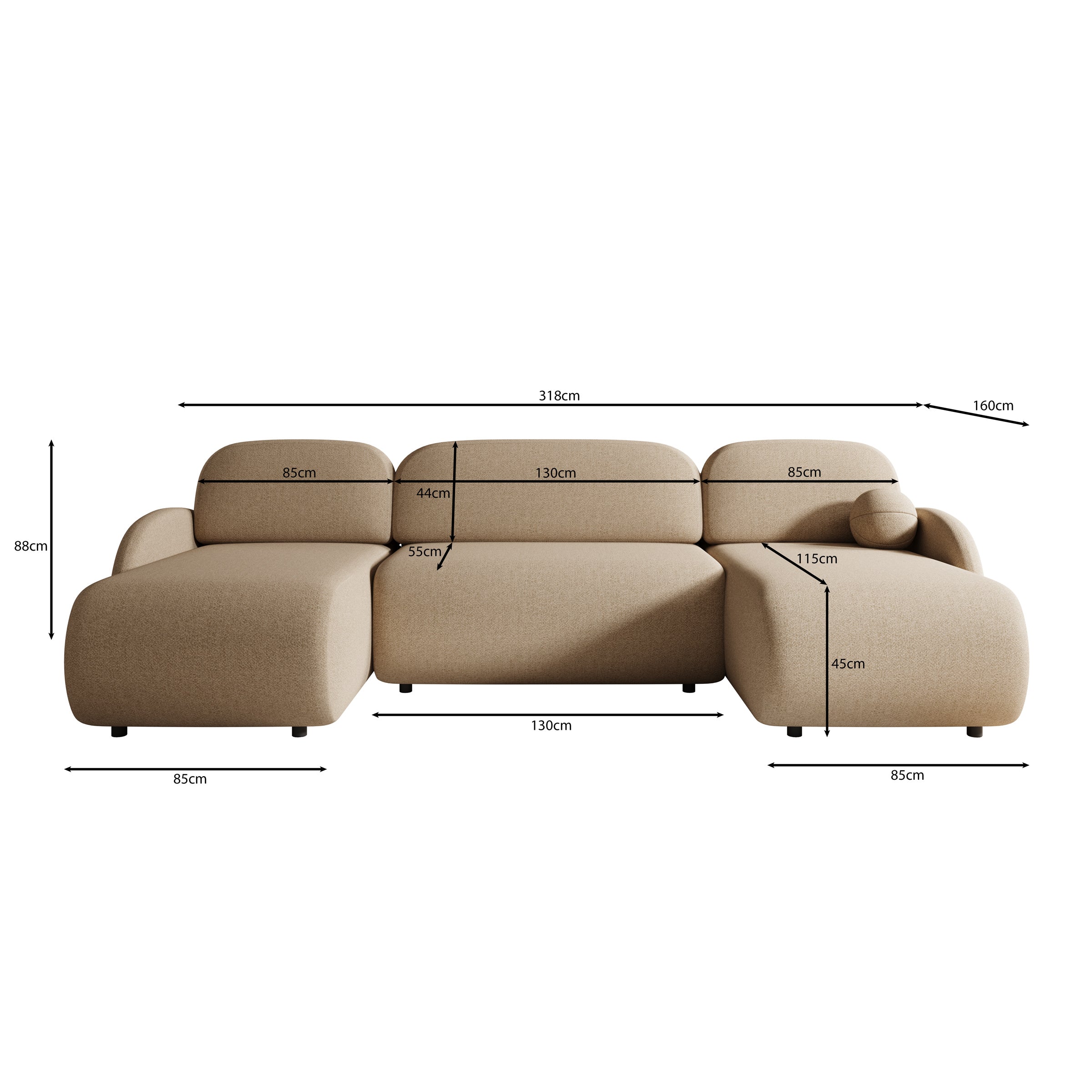 Dorado XL - Hoekbank 4-zits met chaise longue - Universeel - Stof beige