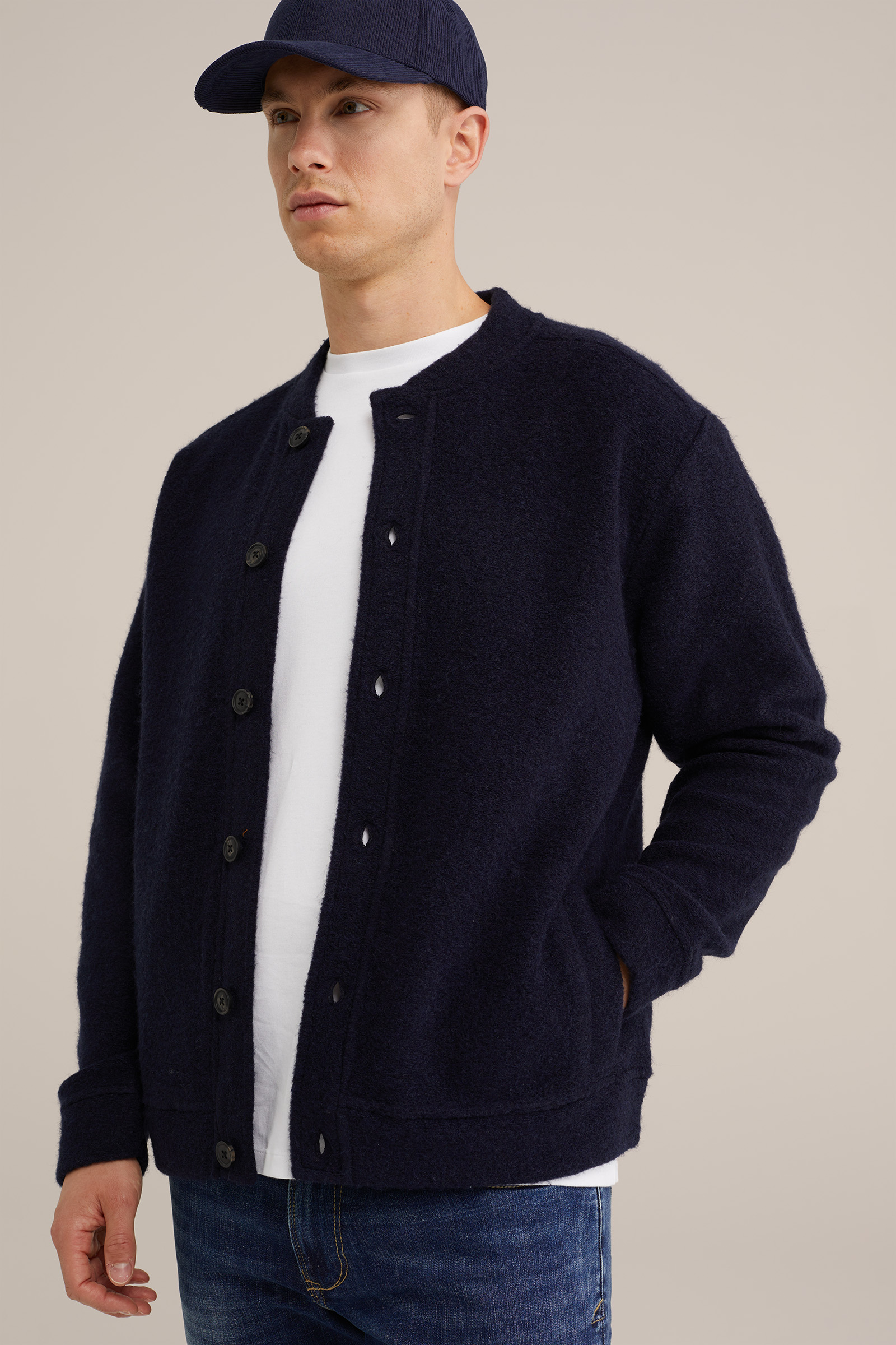 vest van wolmix WE Fashion Donkerblauw