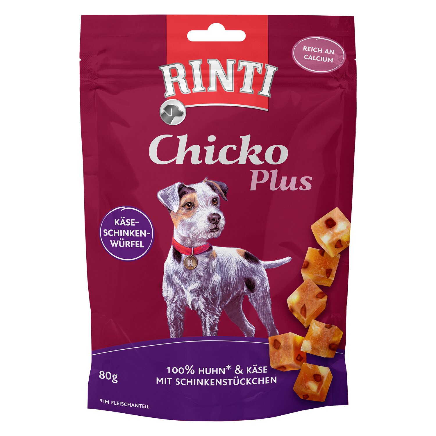 RINTI Snackwürfel Chicko Plus  - 80 g - Käse-Schinken