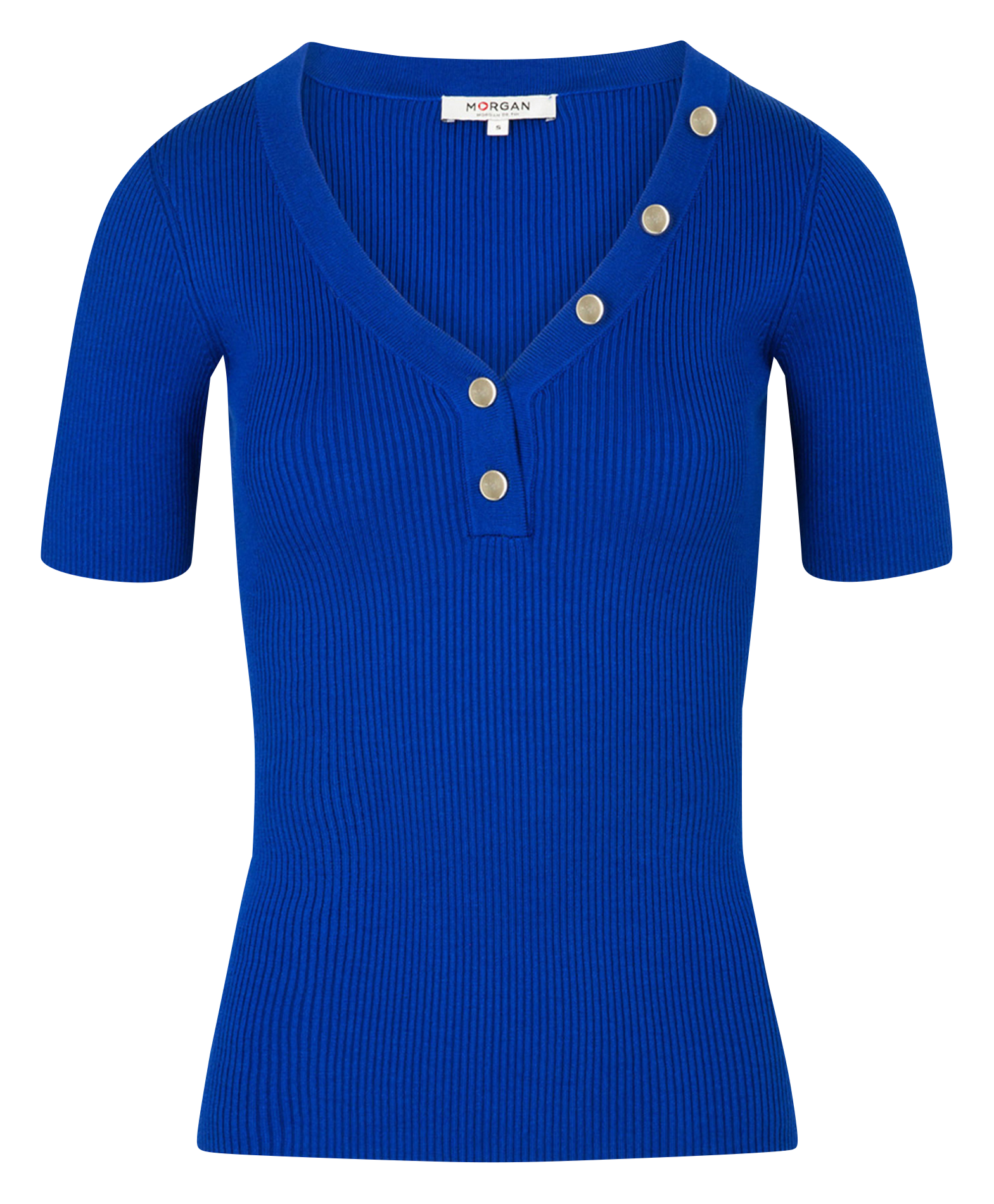 MGAGA - Pull ajusté manches courtes boutonné | Bleu