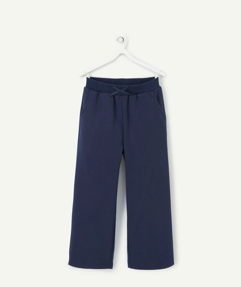 PANTALON DROIT FILLE EN MOLLETON BLEU MARINE