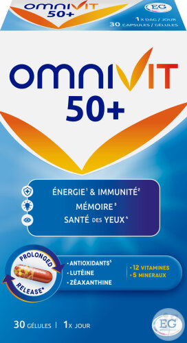 Omnivit 50+ Multivitamine Pour Énergie-Immunité-Mémoire-Santé Des Yeux 30 Gélules