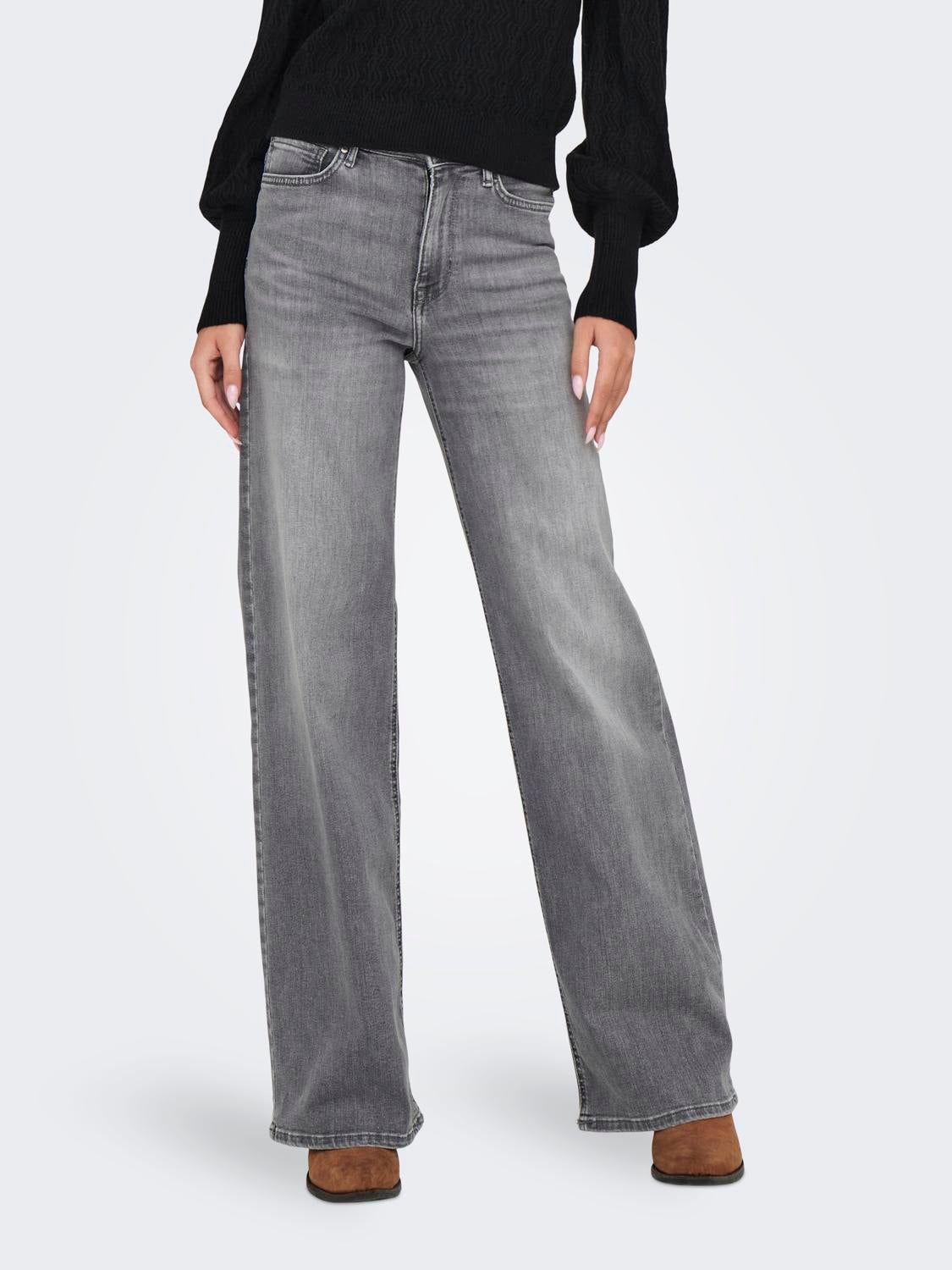 ONLMADISON Hohe Taille Weiter Beinschnitt Jeans Light Grey Denim