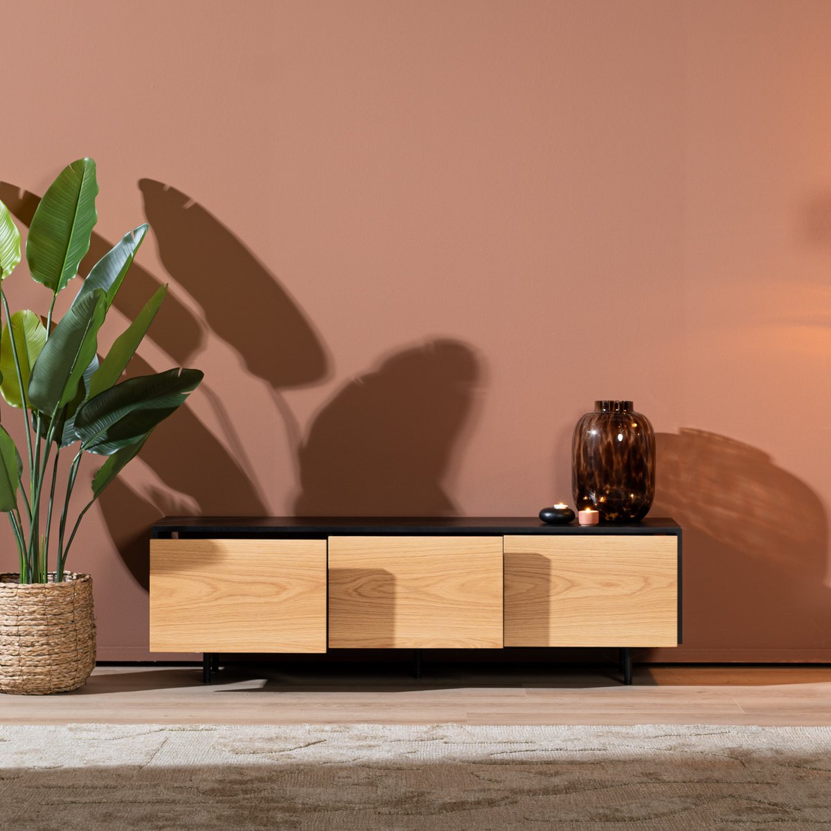 Bronx71 Tv-meubel Thomas zwart|blank eiken 150 cm