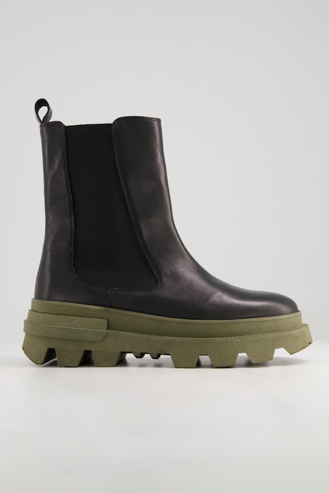 Chelsea-Boots, Leder, farbige Plateausohle, Weite H