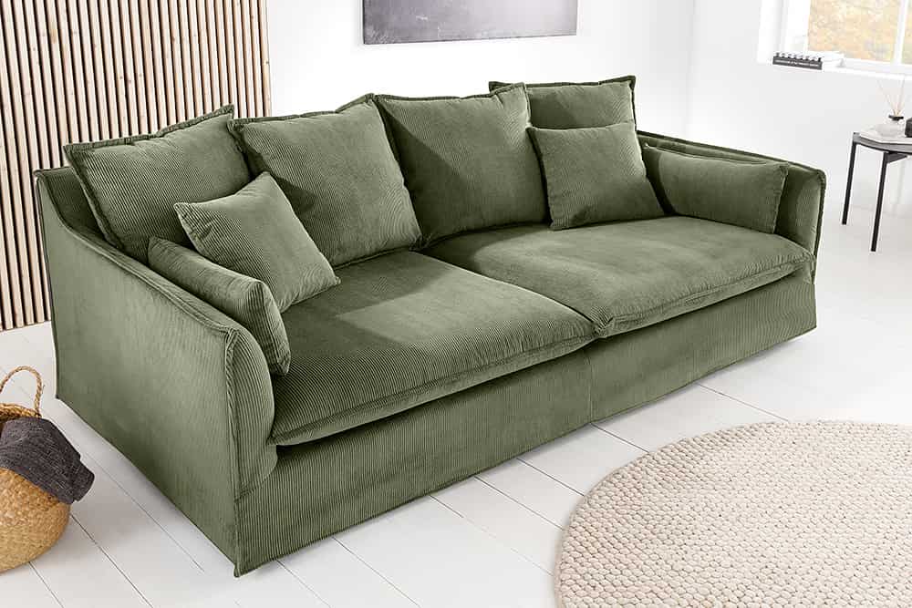Großes 3-Sitzer Sofa HEAVEN 200cm grün Cord Federkern Hussensofa