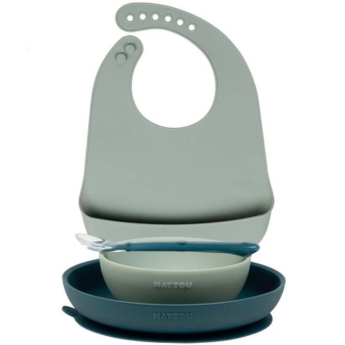 Coffret de repas avec bavoir Vert - NATTOU