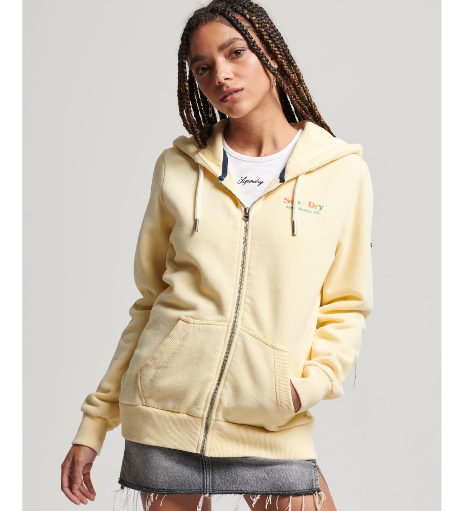 Moletom com capuz e zíper Superdry Vintage Rainbow Logo na cor amarela