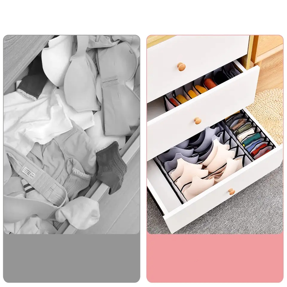 (5er Set) Nylon Aufbewahrungs Box Unterwäsche Schubladen Organizer für BH / Socken / Unterhemd - Transparent