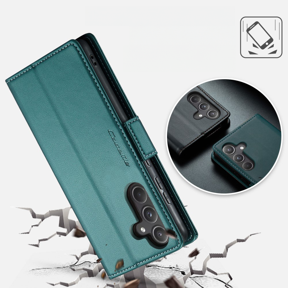 Samsung Galaxy A55 Leder Tasche Flip Wallet Etui mit Kartenfächern Litchi Look (RFID Schutz) - Grün