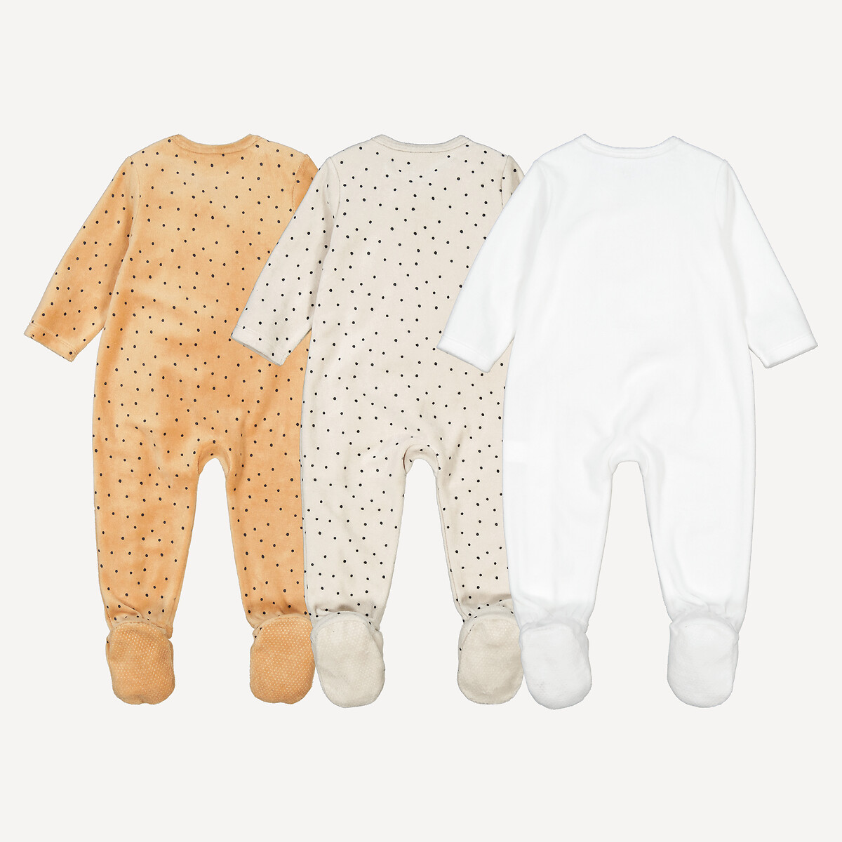 COLEÇÃO LA REDOUTE<br>Conjunto de 3 pijamas de veludo com estampa de bolinhas e leão