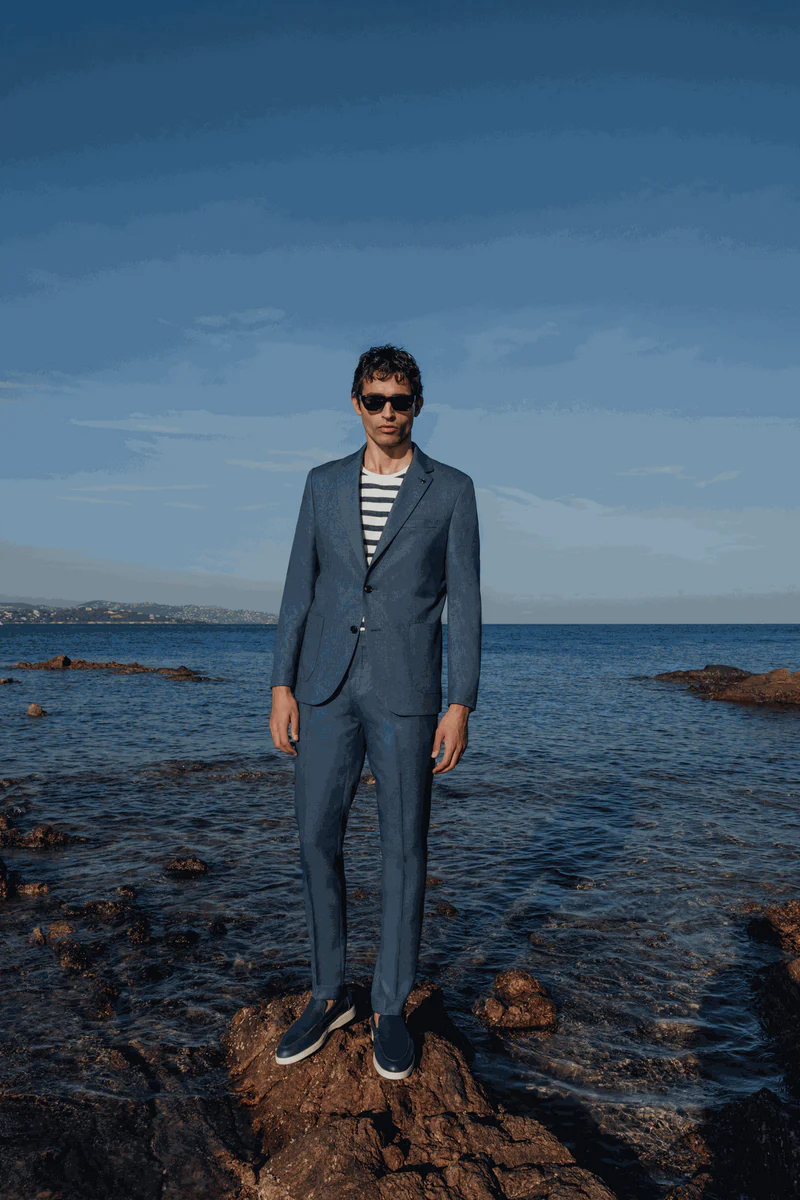 Veste casual maille piquée bleu indigo