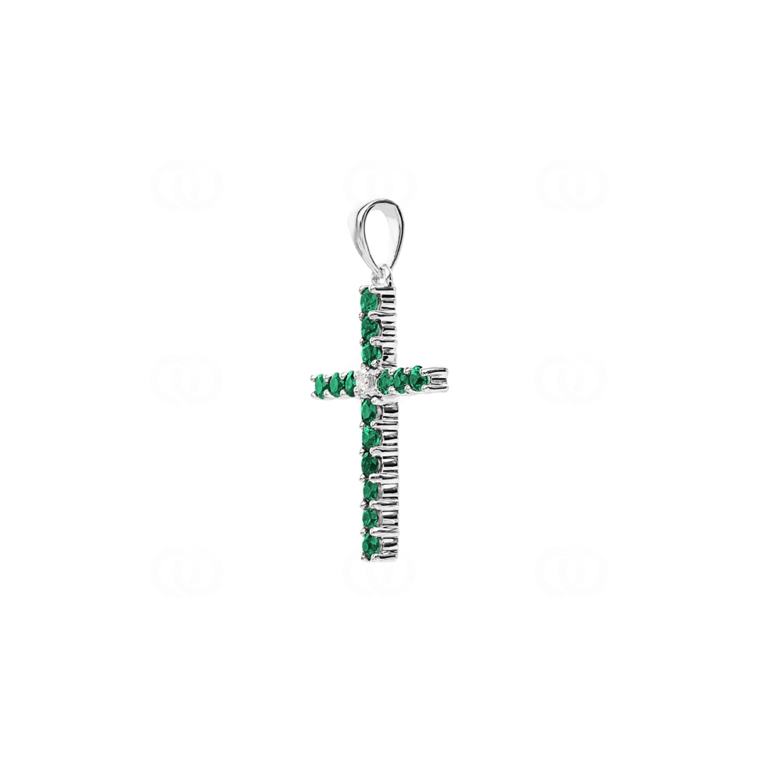 Kreuzanhänger 750/18 K Weissgold mit Smaragden & Diamant 0.01 ct H/si