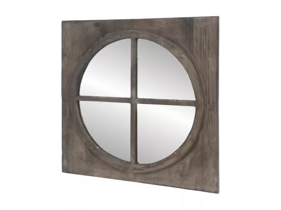 Miroir carrée style fenêtre en bois marron 55 x 55 cm