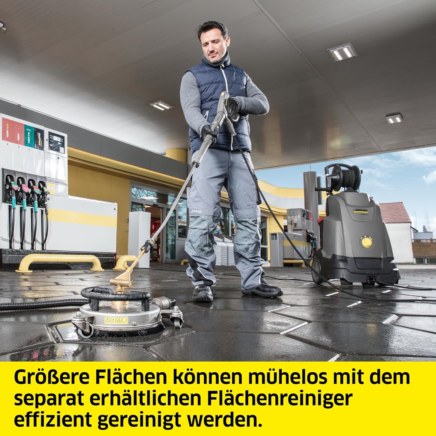 Kärcher Heißwasser-Hochdruckreiniger HDS 5/15 UX, max. 80 °C, Arbeitsdruck: 150 bar, Fördermenge: 450 l/h, Gewicht: 80,5 kg, Schlauch: 15 m, Easy!Force Advanced-Hochdruckpistole, Schlauchtrommel