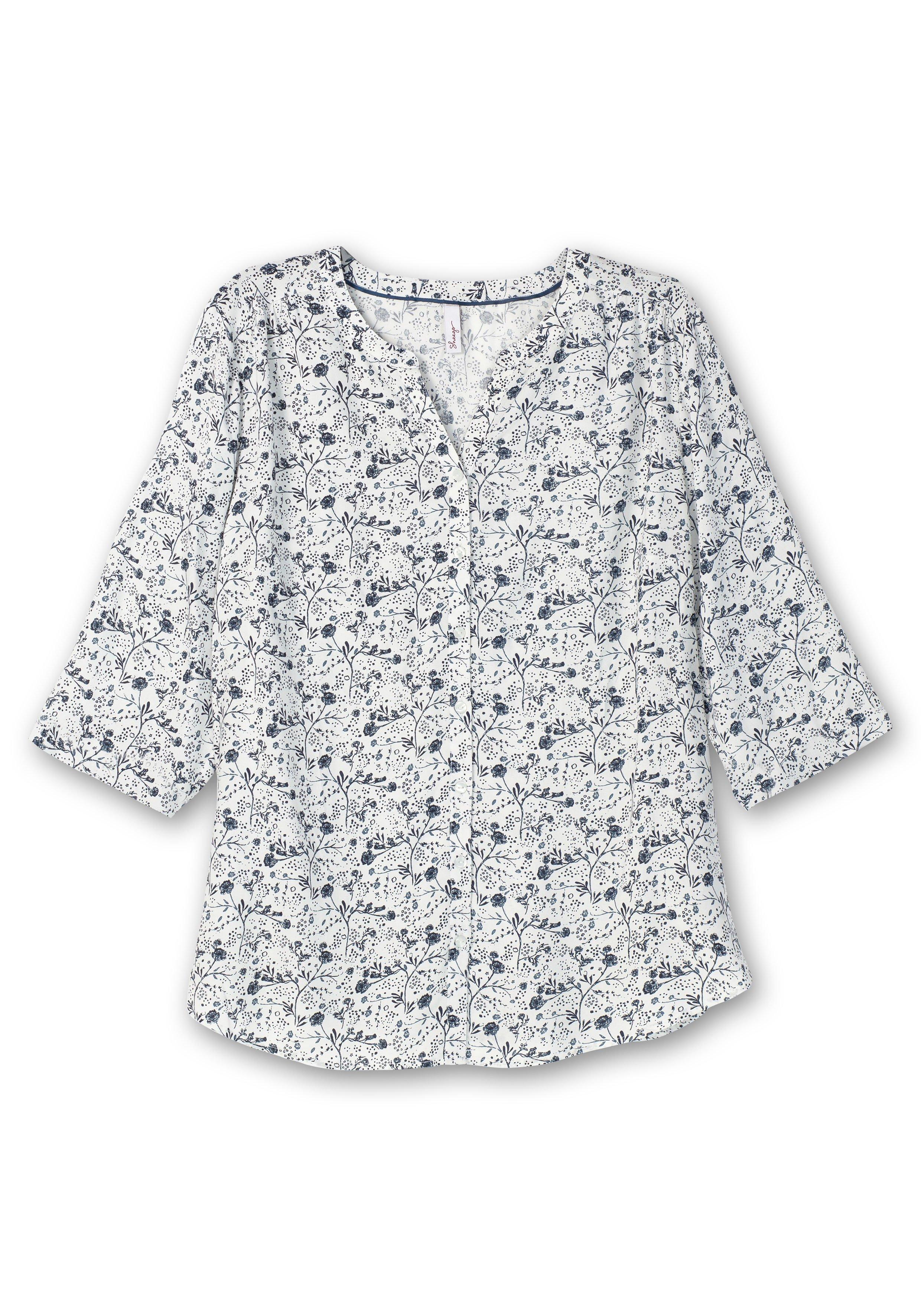 3/4-Arm-Bluse mit Blumenprint, leicht transparent