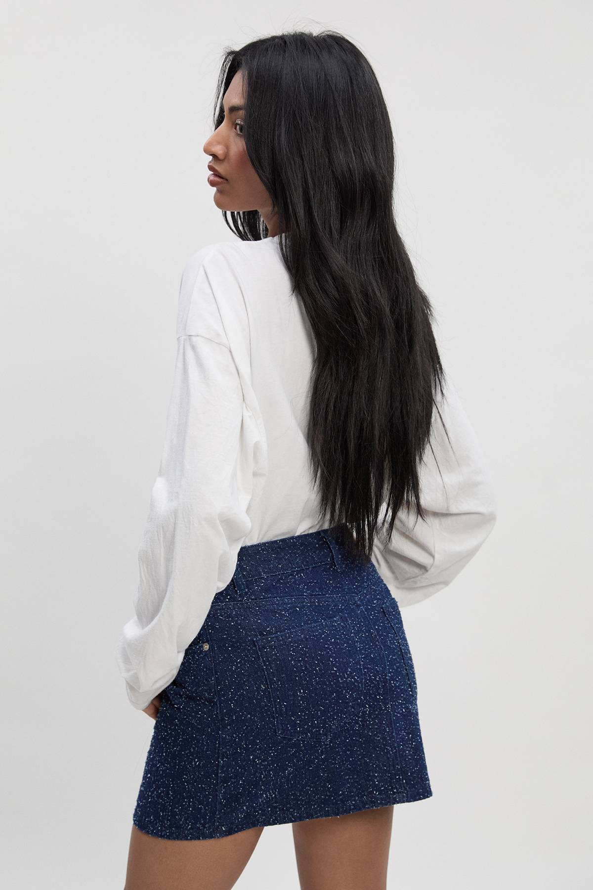 boohoo Jupe mini en denim Bouclé