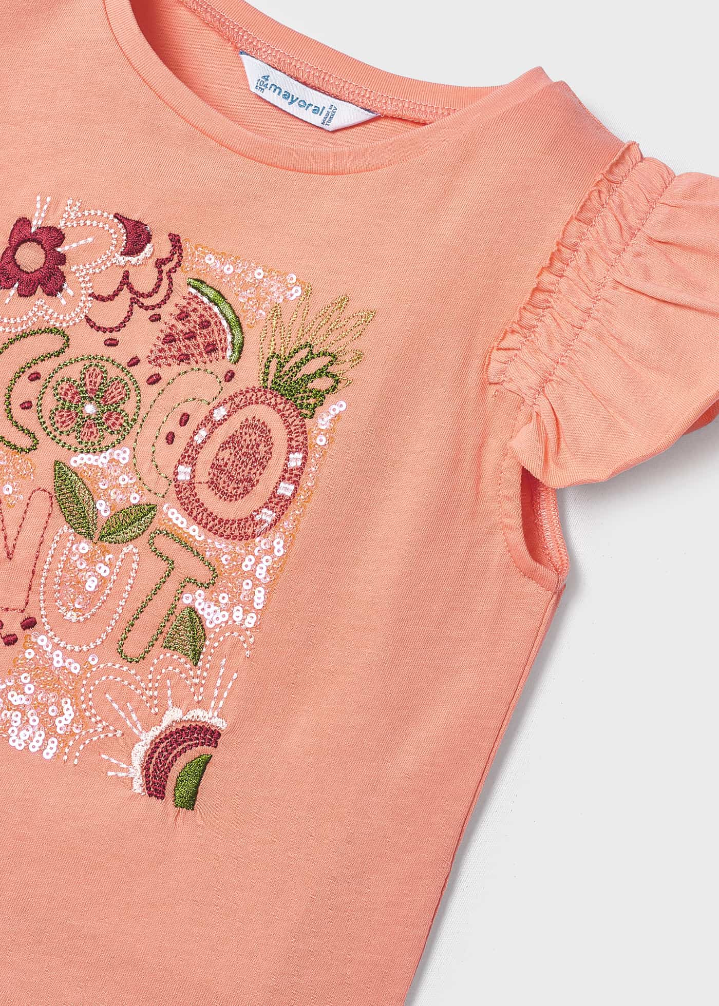 Camiseta sem mangas de algodão com apliques e babados para meninas