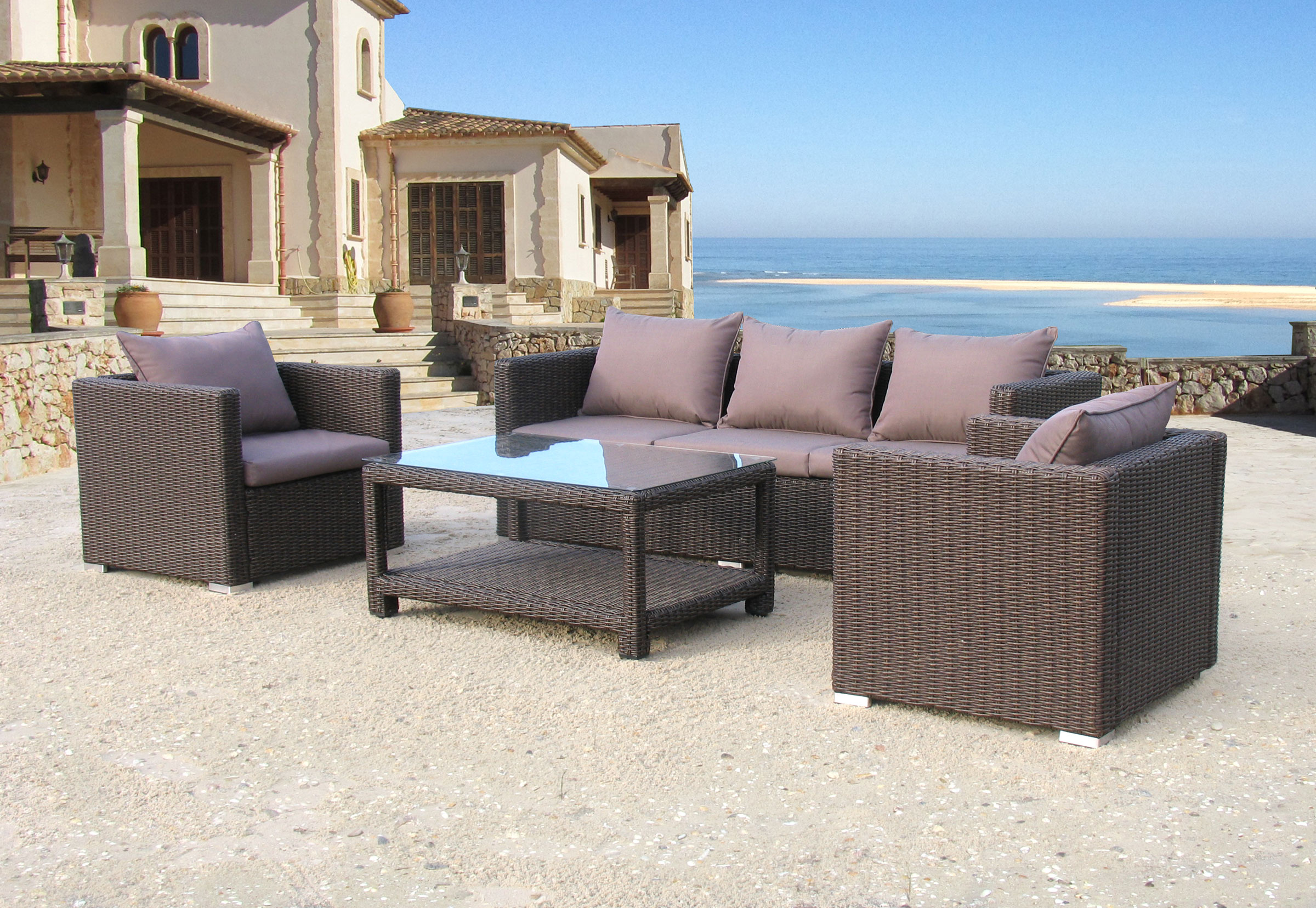 Famous Home Rattan Lounge Tisch 120x80cm CouchtischBeistelltisch Braun