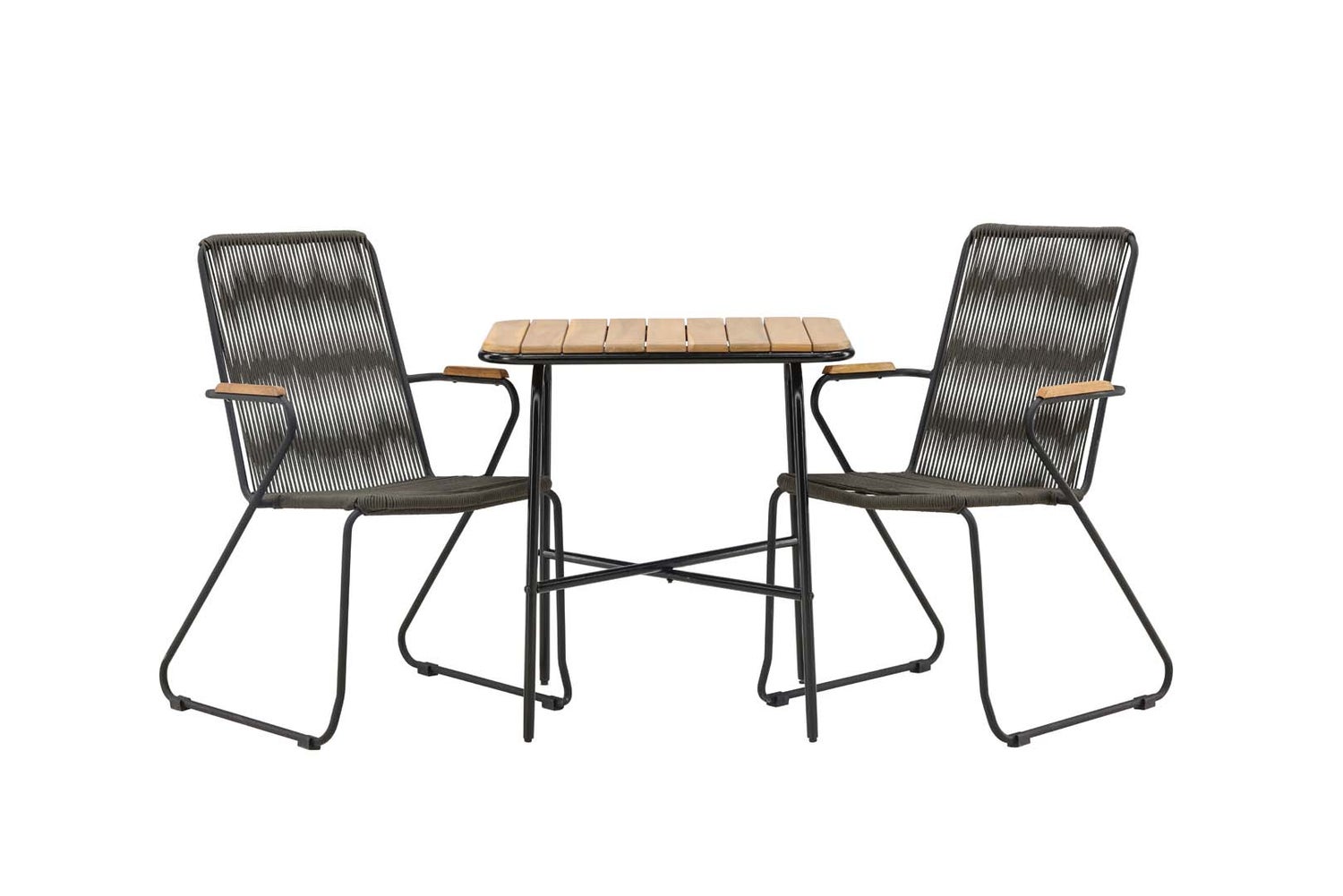 Holmbeck tuinset: tafel, 2 stoelen, naturel/zwart. 88 x 70 x 74 cm