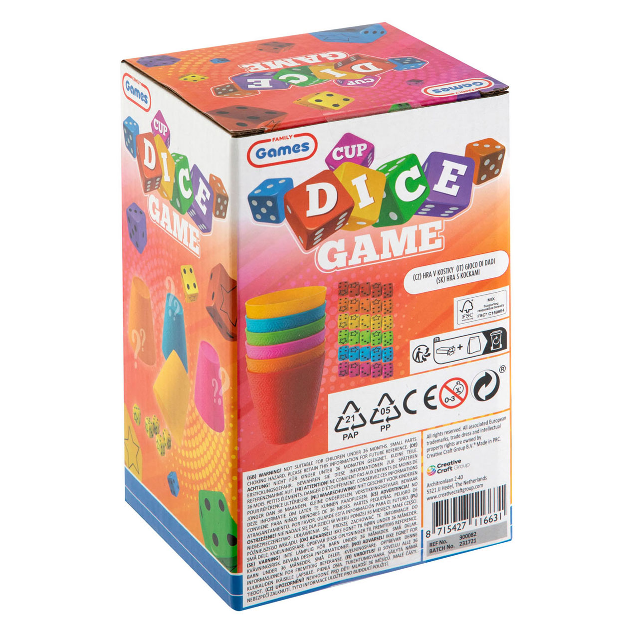 Dobbelspel 6 Cups en 30 Dobbelstenen