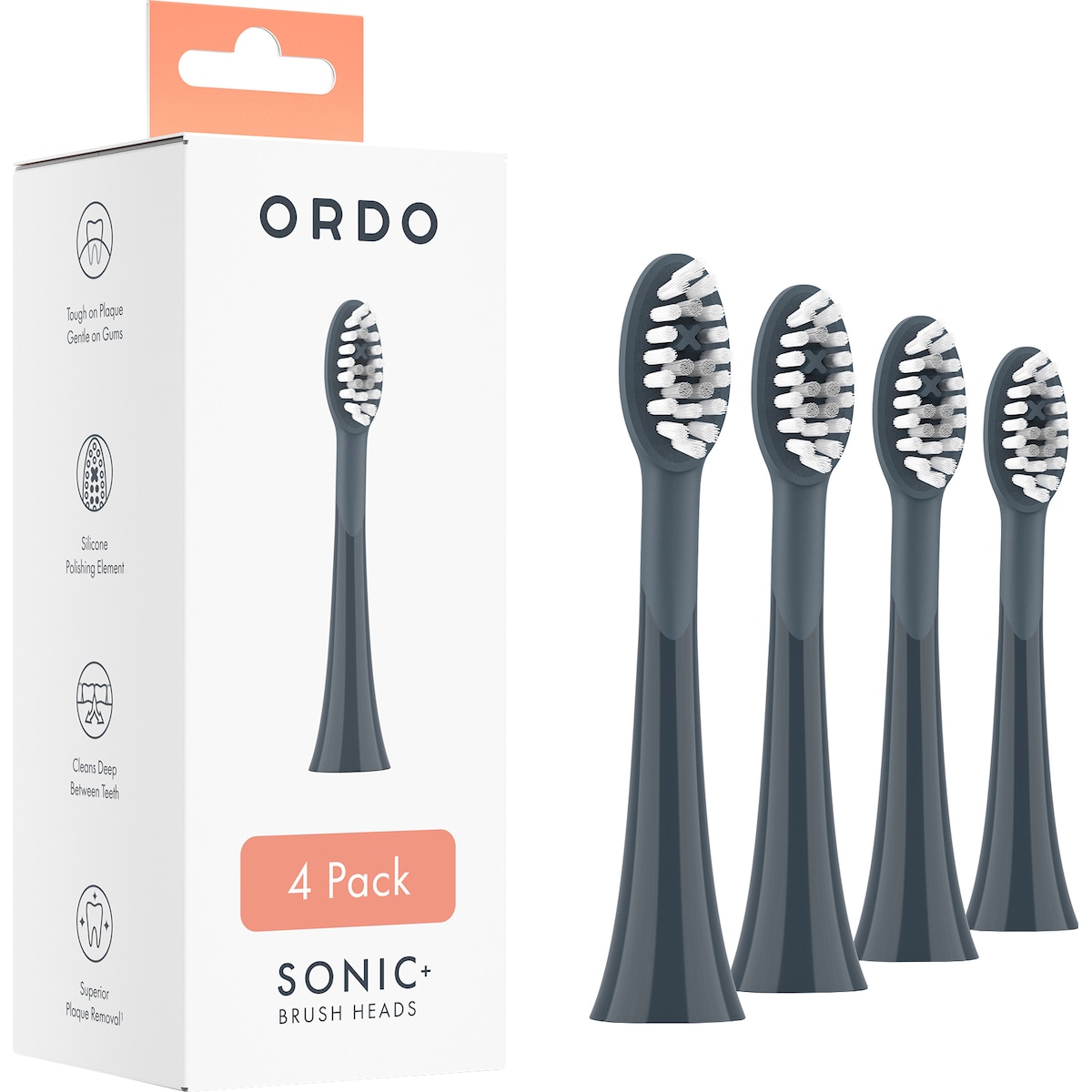 Ordo Sonic+ tannbørstehoder 32374 4-pakning (grå)