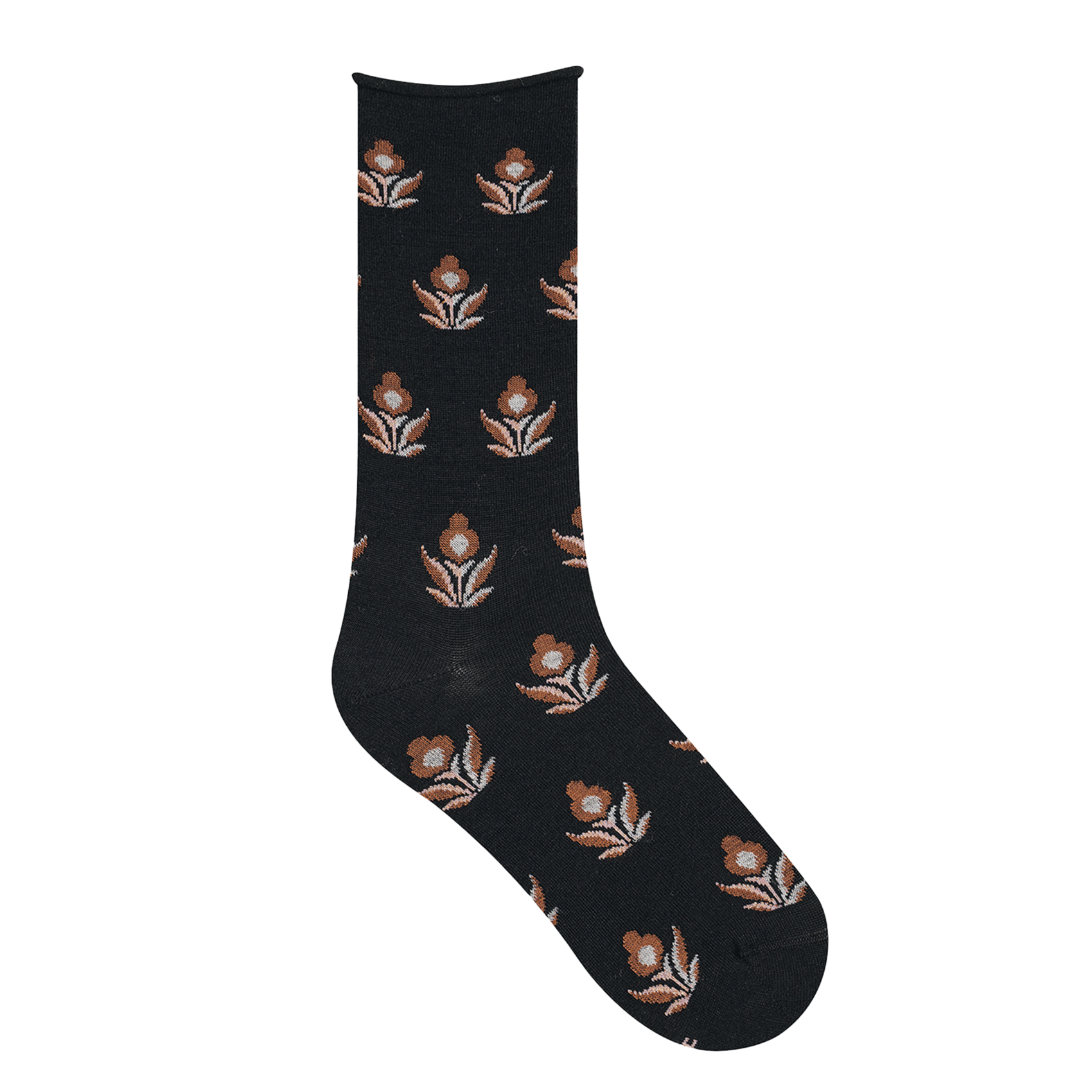 FLEURS - Chaussettes à fleurs en laine et coton mélangés | Noir