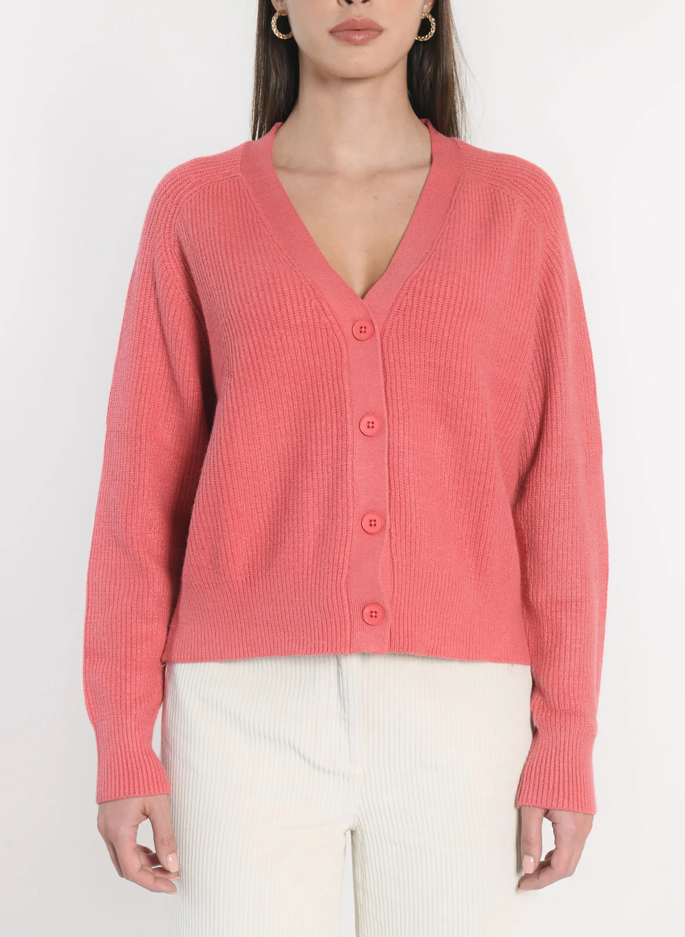 LOU - Cardigan boutonné à col v | Rouge
