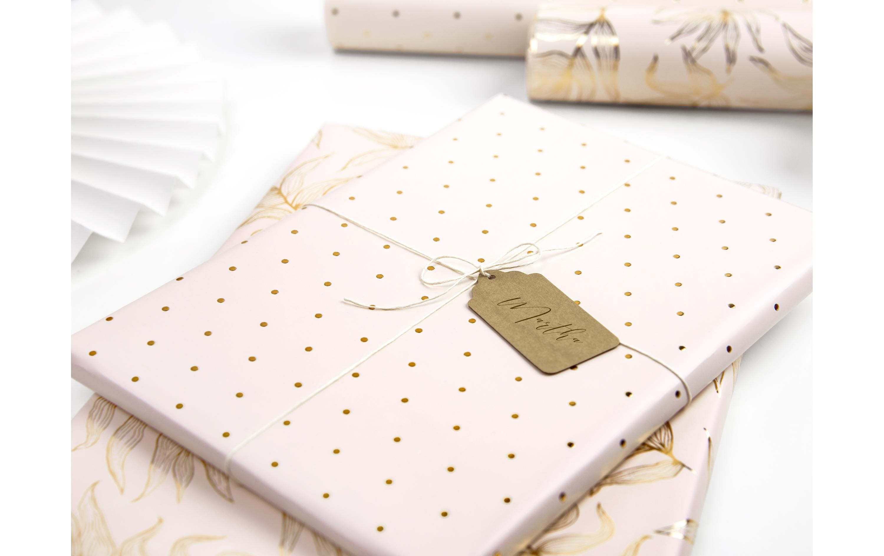 Geschenkpapier 70 x 200 cm, 2 Stück, Gold/HellrosaGeschenkpapier mit Mustern