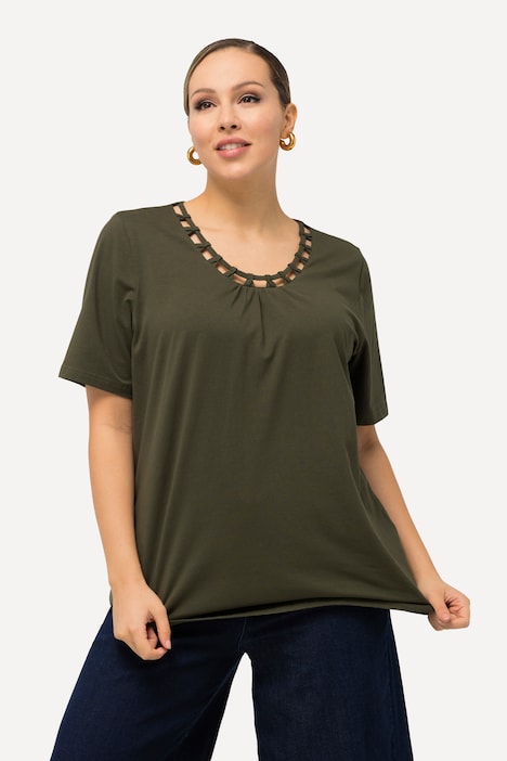 T-Shirt, CutOut-Zierband, Rundhals, Halbarm