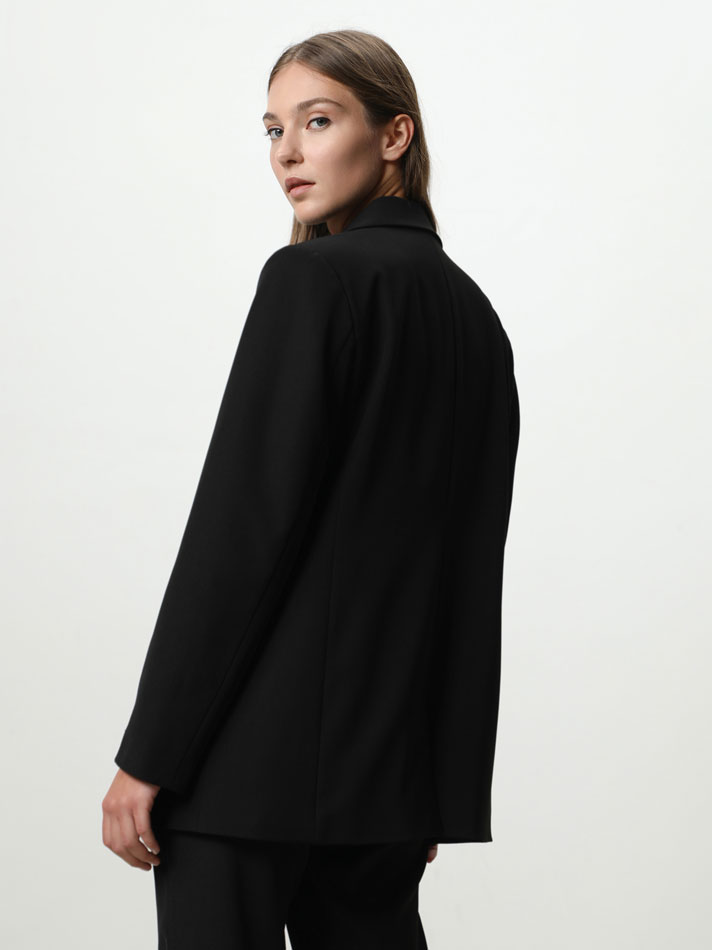 Blazer básico de abotoamento duplo - Preto