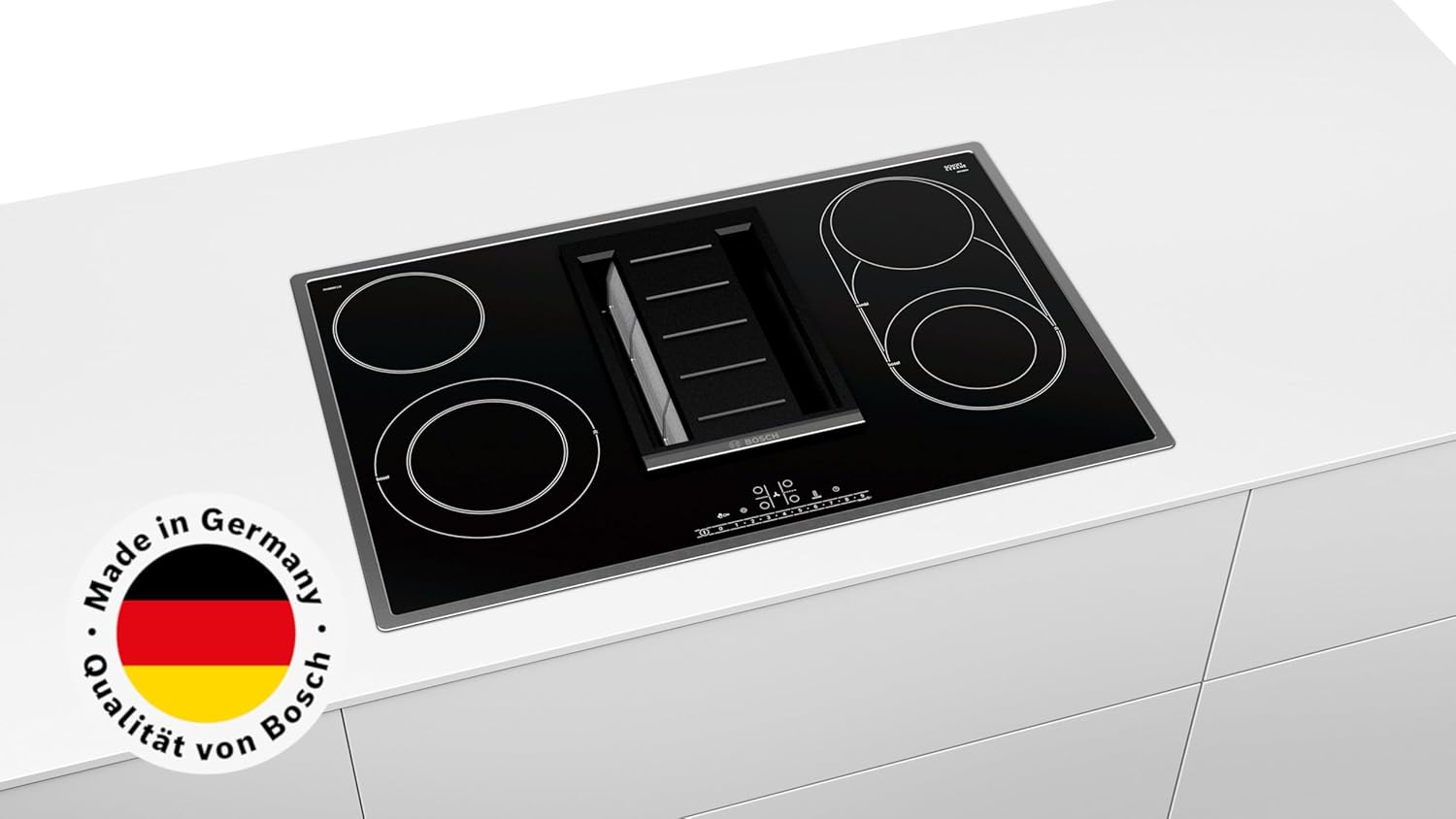 Bosch PKM845F11E Serie 6 Glaskeramik-Kochfeld mit Dunstabzug (autark), 80 cm breit, CombiZone Kombination zweier Kochzonen, PowerBoost schnelleres Kochen, DirectSelect intuitive Bedienung