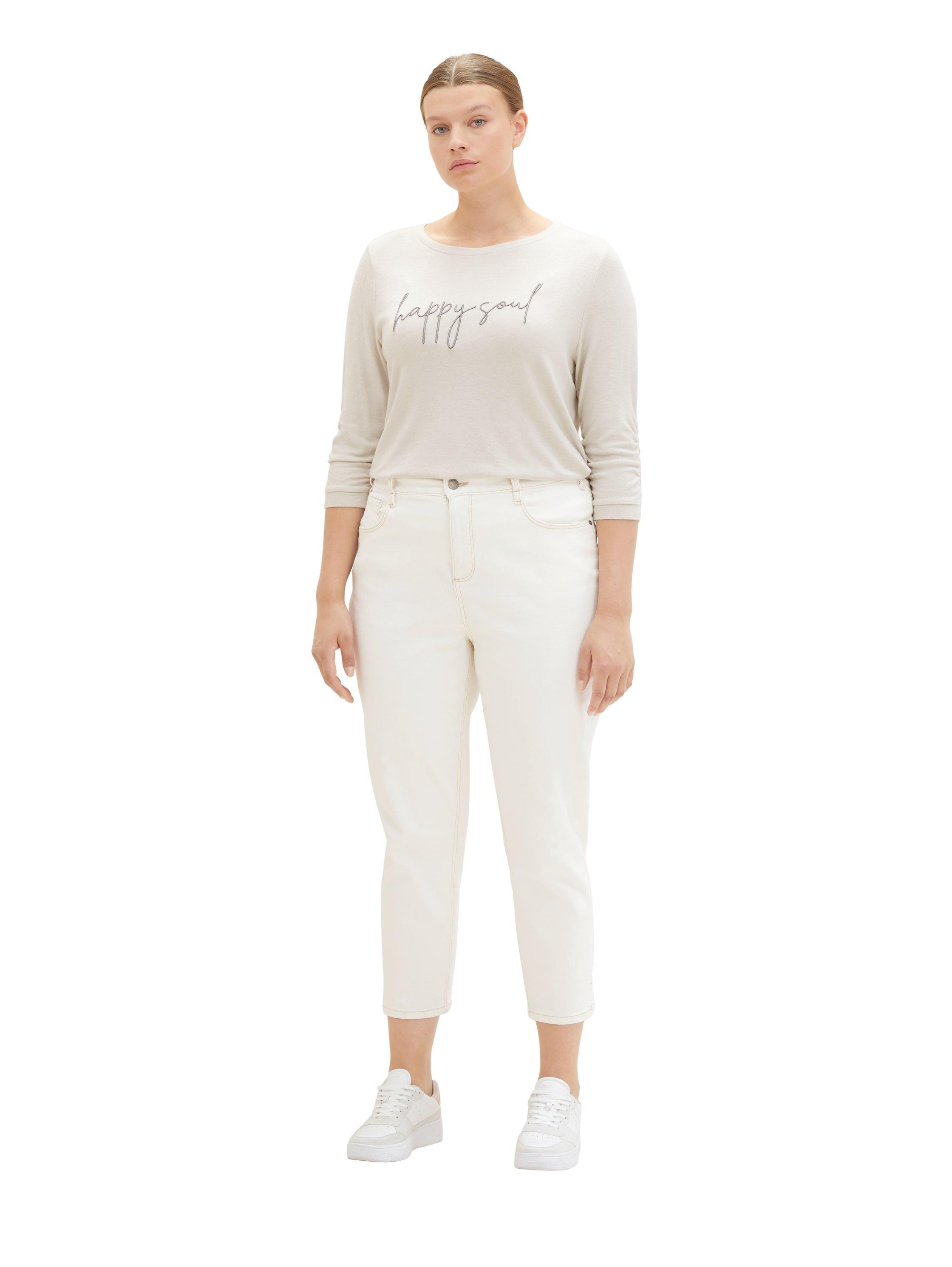 Meliertes Shirt mit 3/4-Arm und Schriftzug vorn