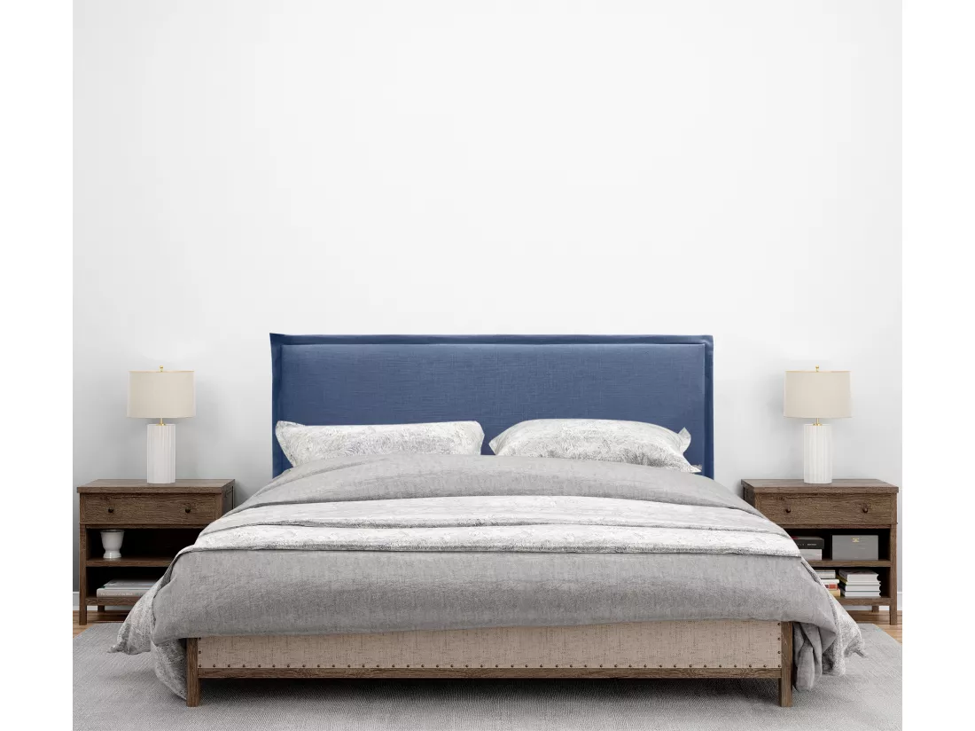 DHOME Tête de lit en lin naturel uni avec passepoils 160x50cm Lits 150/160 - Bleu Marine