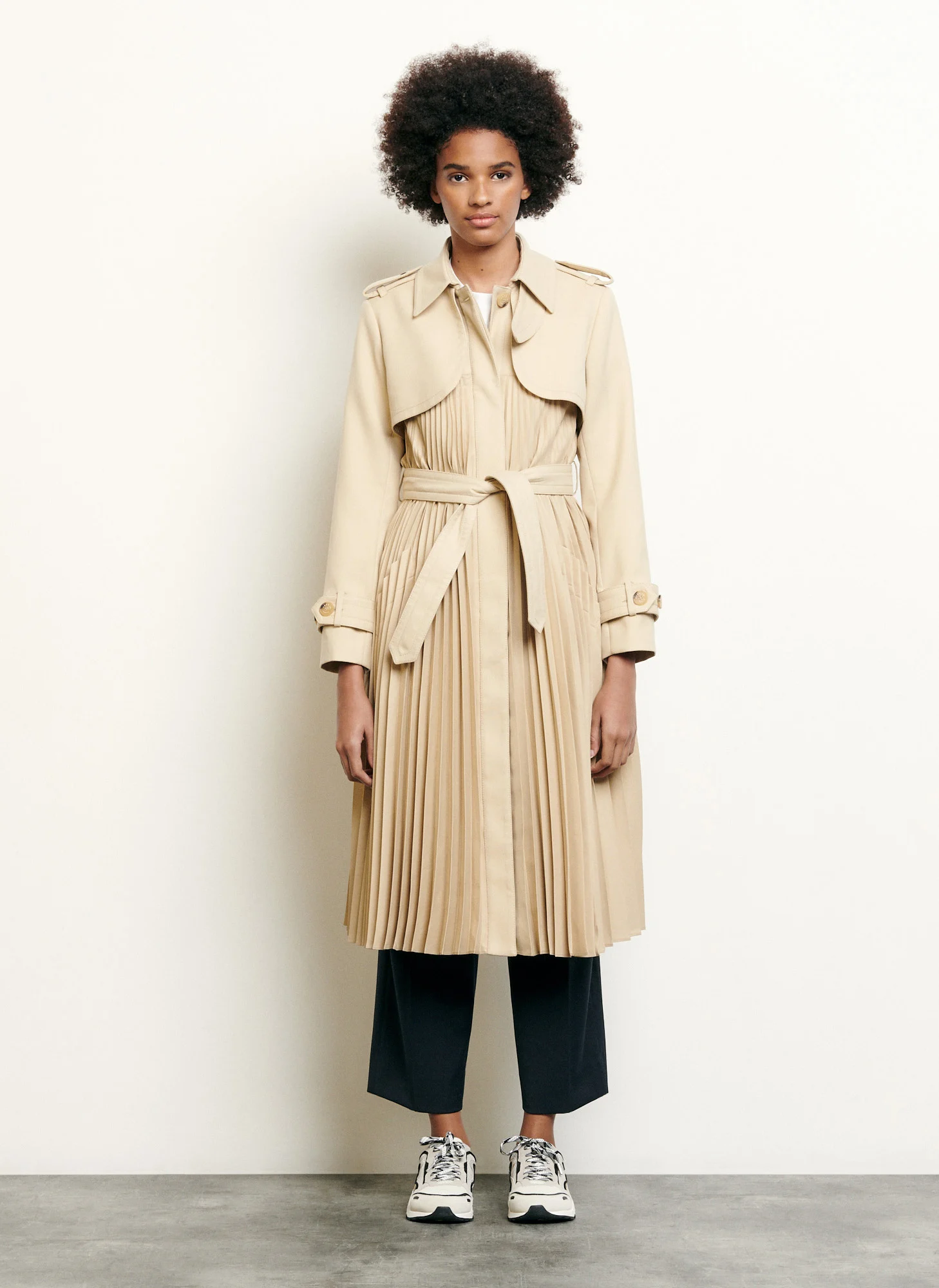 Trench midi plissé | Beige