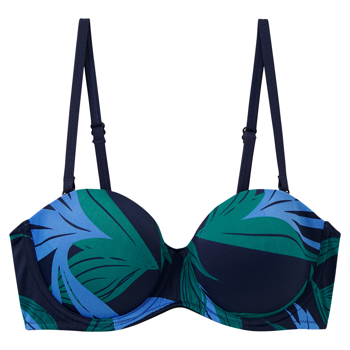 Gina Benotti Damen Bikinioberteil mit Palmenblätter-Motiv nachtblau / dunkelgrün / blau