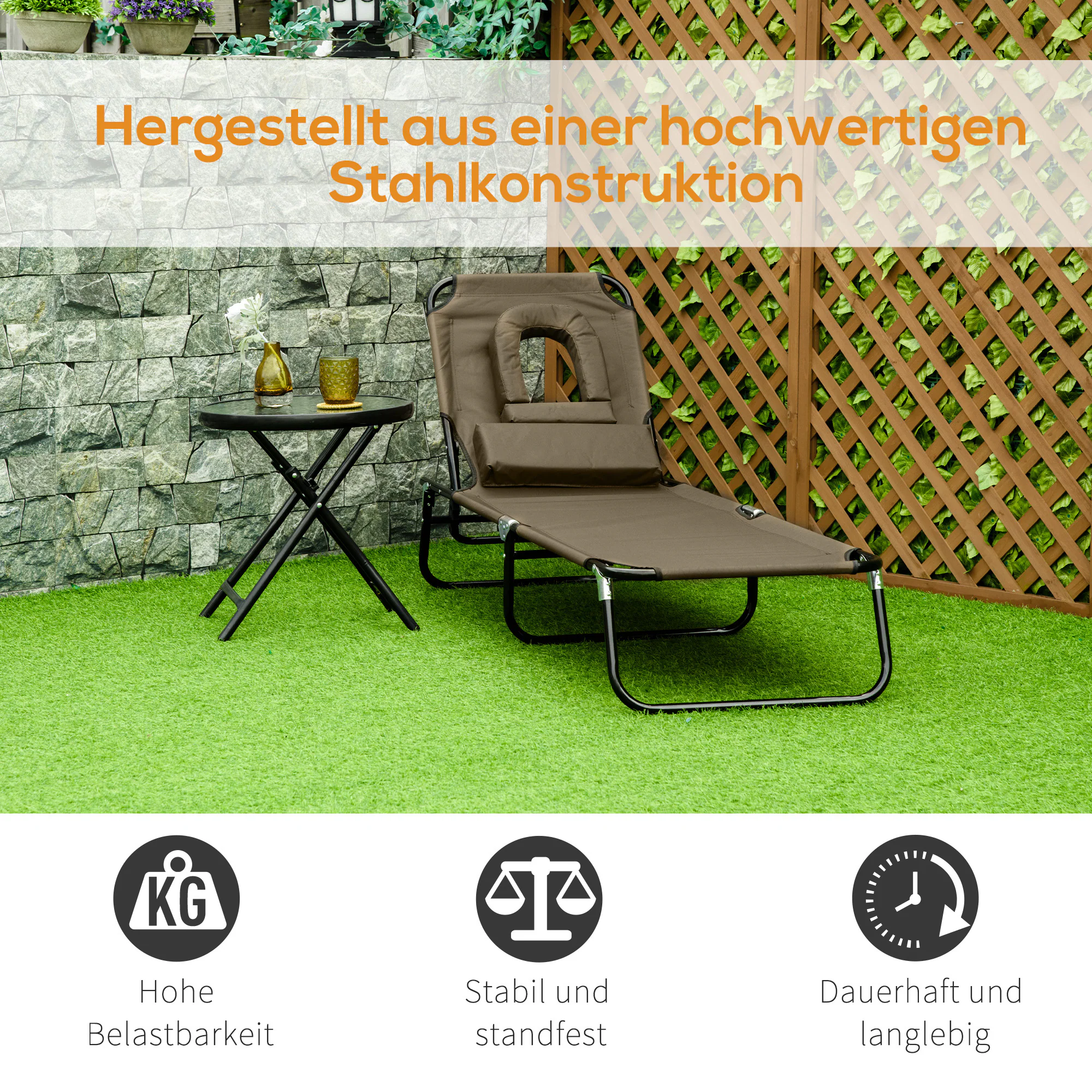 Outsunny Gartenliege mit Gesichtsöffnung 190 x 56 x 28 cm (LxBxH)