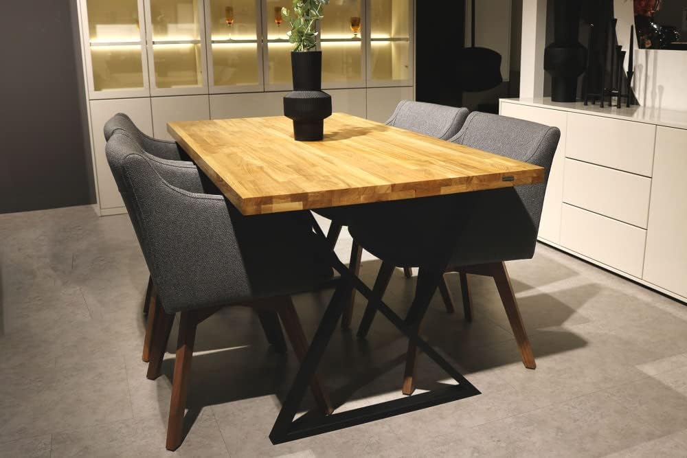 holz4home® Massivholztisch Eiche I Ohne Baumkante I Mit Aufdopplung I inkl. Tischgestell (Doppel-Dreieck-Gestell, 180 x 100 cm)