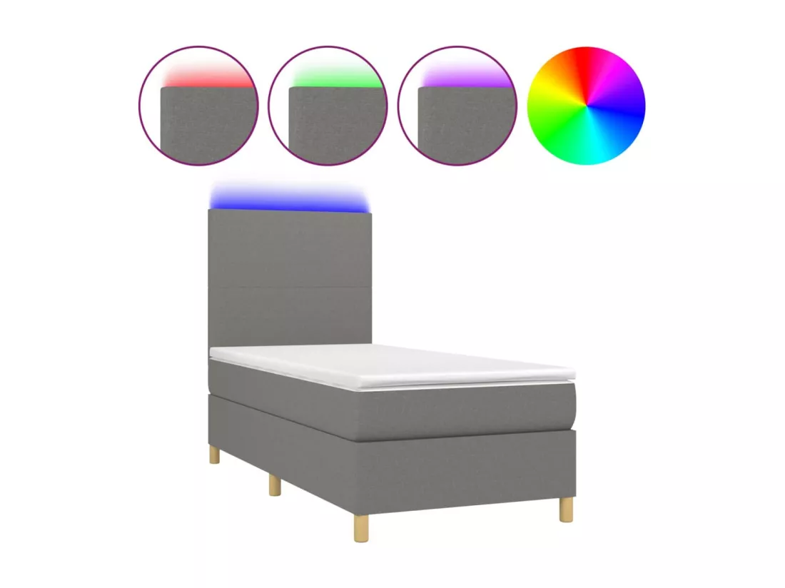Sommier tapissier avec matelas et LED Gris foncé 90x190cm Tissu