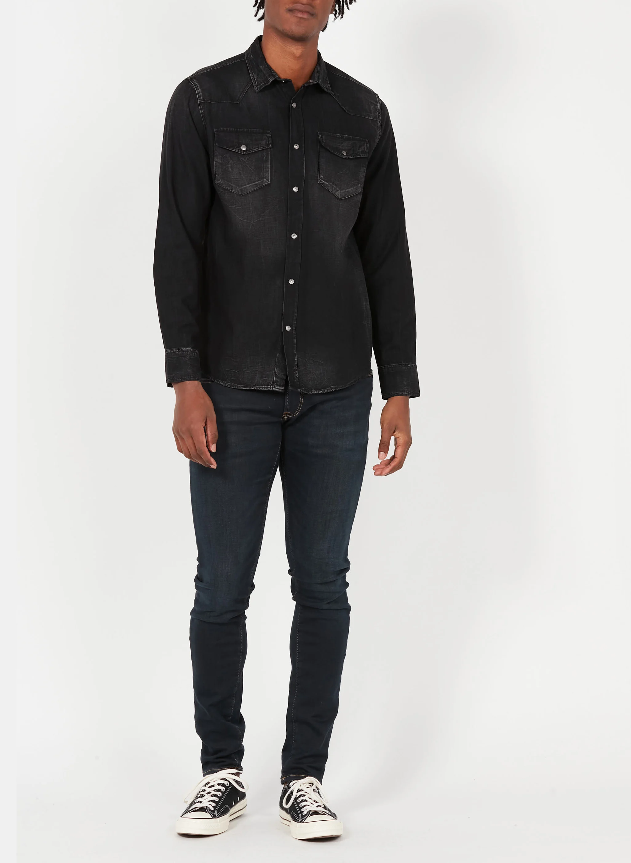 JUANITO - Chemise col classique regular-fit en jean | Noir