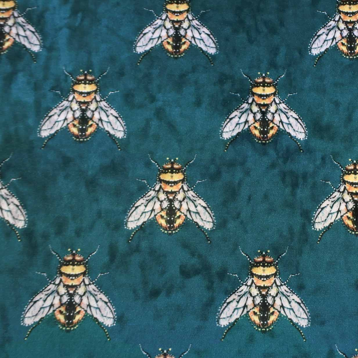Kussen velvet hommel bijtjes petrol 50 x 30