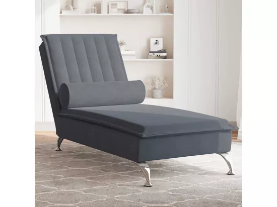 Prolenta Premium - Chaise longue de massage avec traversin gris foncé velours