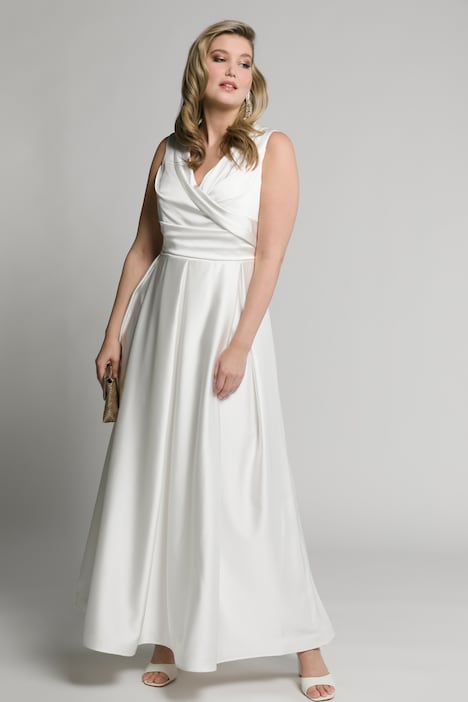 Abendkleid, drapiert, A-Linie, V-Ausschnitt, ärmellos
