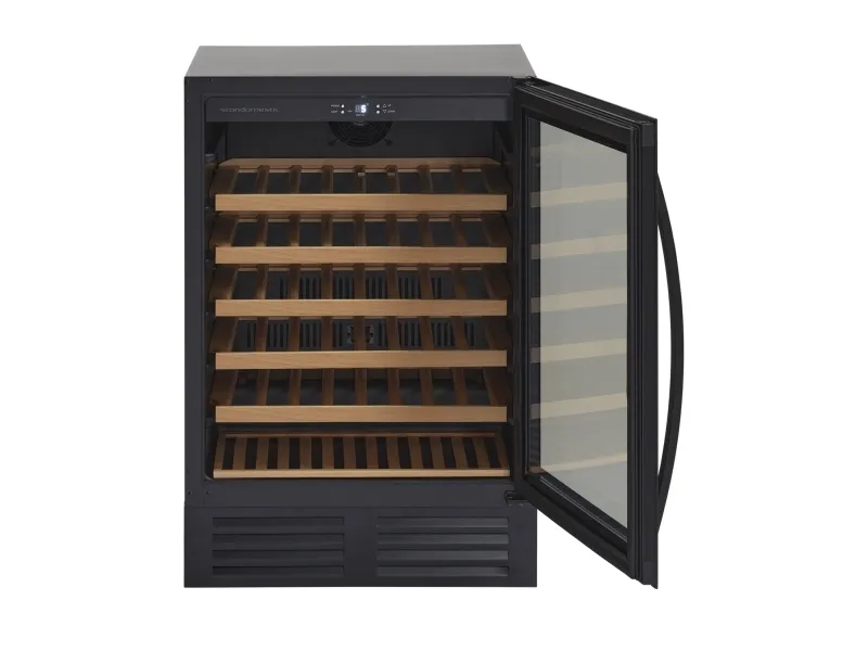Scandomestic SV 81 B Premium Collection - Vinkøleskab - 1 Zone - bredde: 59.6 cm - dybde: 60.5 cm - højde: 86.5 cm - 146 liter - sort - Optil 46 flasker